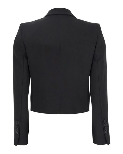 Le Plain Black Double-Breasted Cropped Jacket With Peak Lapels