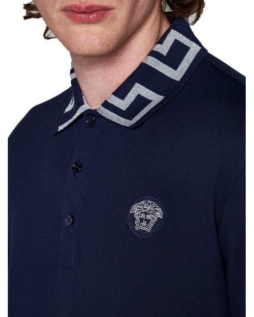 Versace Blue Medusa Embroidered Polo Shirt for men
