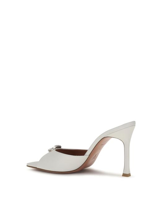 AMINA MUADDI White Camelia Leather Mule Sandals Calf Bos Taurus