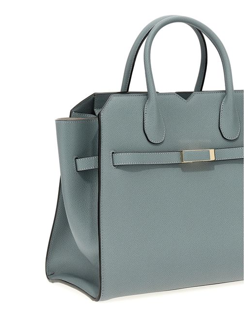 Valextra Blue Milano Medium Handbag Calfskin Leather (Bos Taurus) Hand Bags