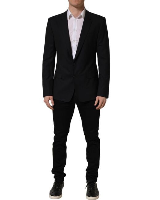 Dolce & Gabbana Black Wool Single Breasted Blazer Jacket Virgin Elastane Clothing for men