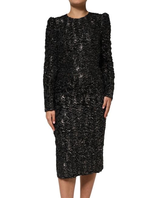 Dolce & Gabbana Black Textured Long Sleeve Dress