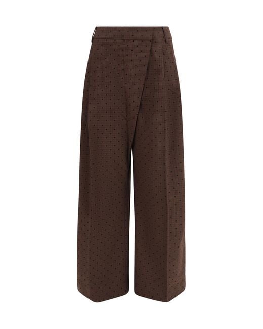 Ganni Brown Flocked Plaid Crossover Pants