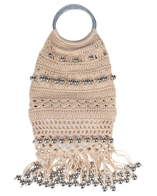 Rabanne Natural Beaded Crochet Tote Bag