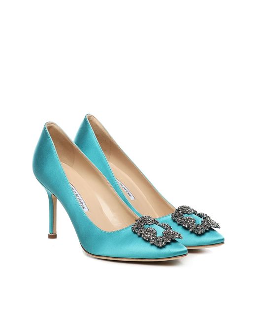 Manolo Blahnik Blue Hangisi Décolleté With Satin Jewel Buckle