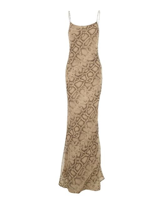 ANDAMANE Natural Long Dress T190131 With Thin Straps And All-Over Python Print
