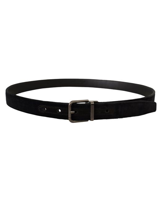 Dolce & Gabbana Black Velvet Tone Logo Metal Buckle Belt Leather for men