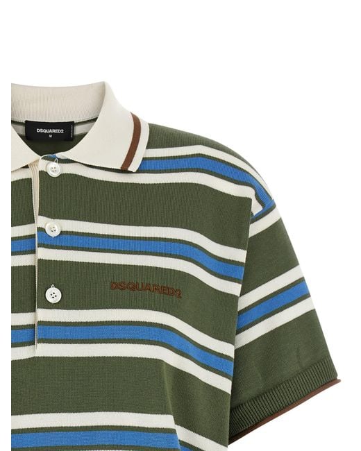 DSquared² Green Striped Knit Polo