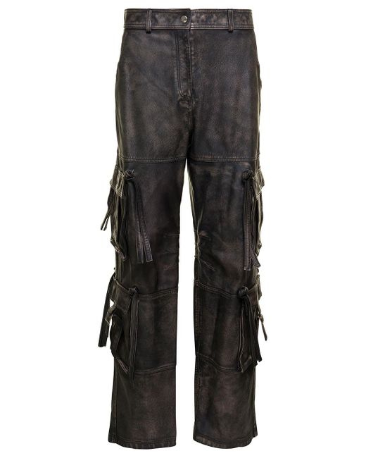 ANDREADAMO Vintage Black Leather Cargo Pants In Cow Leather in Gray | Lyst