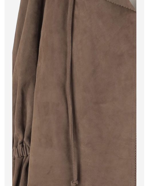 By Malene Birger Brown Suede Blouse With Ruffled Neckline Goat Leather Shirt