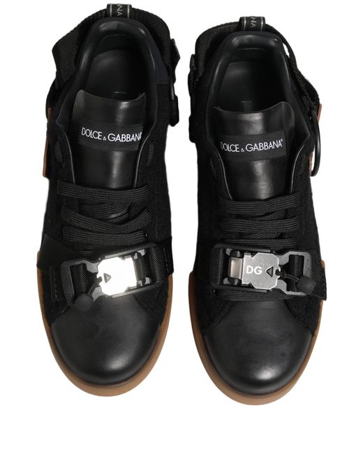 Dolce & Gabbana Black Leather Low Trainers Sneakers Shoes Cotton Nylon Viscose Calf for men