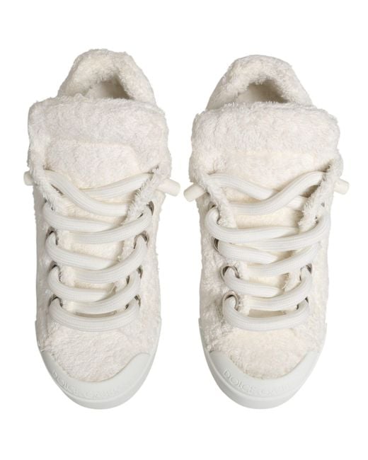 Dolce & Gabbana White Faux Shearling Low Top Sneakers Shoes for men