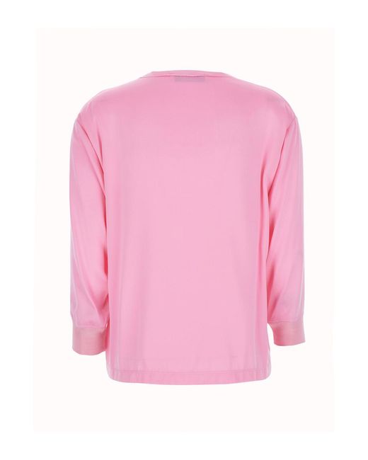 Jucca Pink Long Sleeve Top With Round Neck Shirts And Blouses