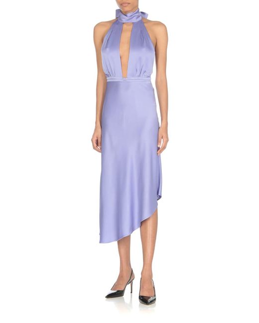 Elisabetta Franchi Purple Satin Dress With Asymmetric Skirt