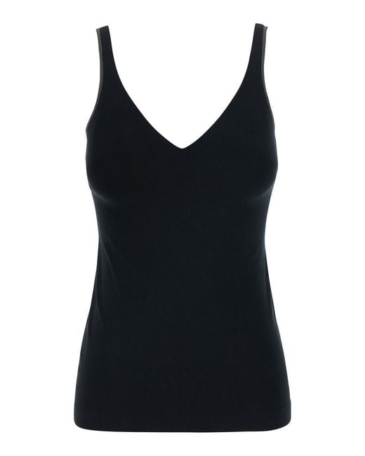 Brunello Cucinelli Black V-Neck Tank Top Cotton