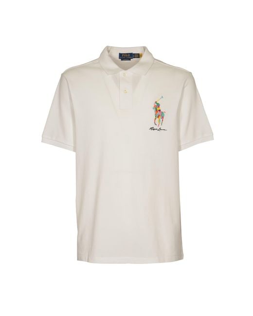 Ralph Lauren White Signature Logo Embroidered Polo Shirt for men