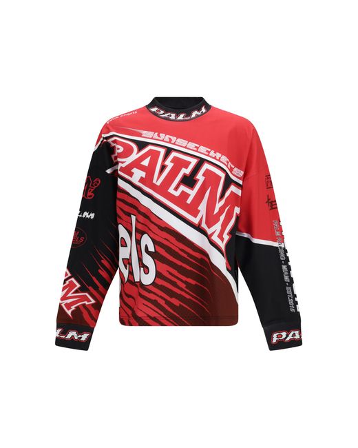Palm Angels Red Racing Long-Sleeved T-Shirt Cotton T-Shirts for men