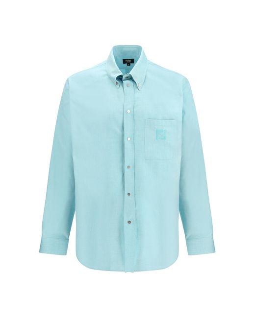Fendi Blue Oxford Cotton Shirt for men