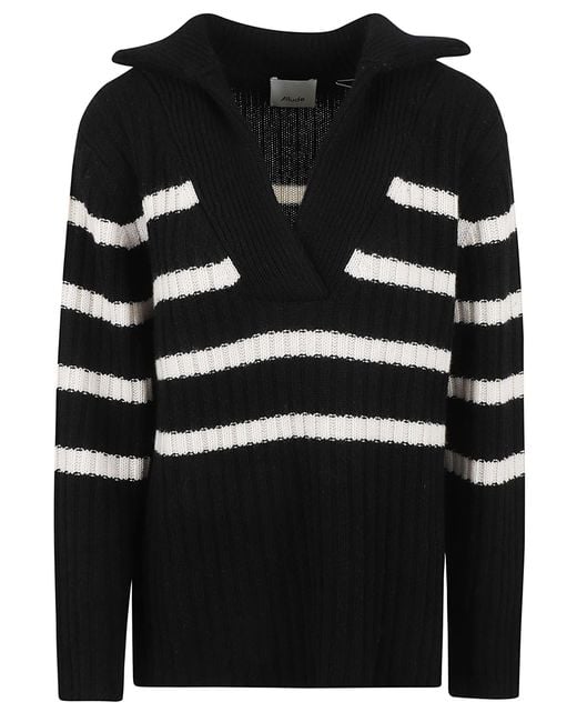 Allude Black Ribbed Striped Jumper