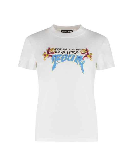 Versace Jeans Couture White Versace Logo Print T-Shirt Cotton T-Shirts & Jerseys