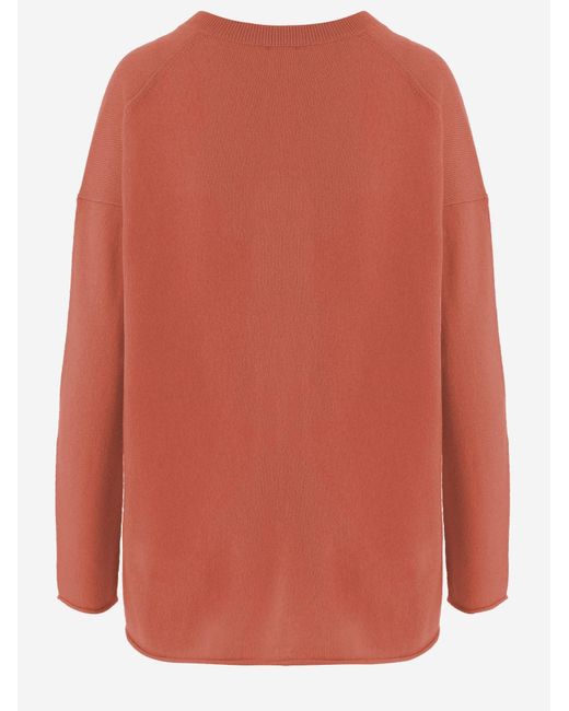 Allude Orange Cashmere Sweater With V-Neck