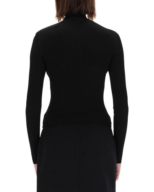 Versace Jeans Couture Black Ribbed Top With Buckle Viscose Tops