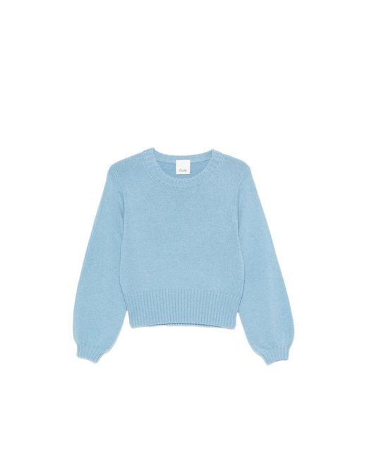 Allude Blue Ribbed-Knit Crew Neck Sweater