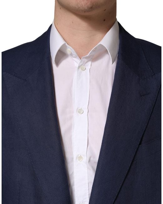 Dolce & Gabbana Blue Single Breasted 2 Button Suit Jacket Linen for men