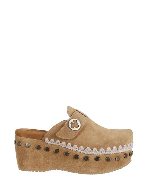 Mou Brown Clog Plain Suede Gomma Calzature