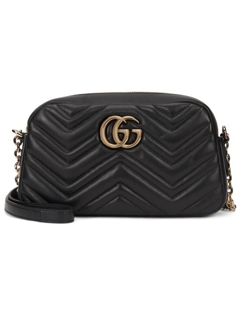 Gucci Black Shoulder Bag Gg Marmont Chevron Nappa Lambskin