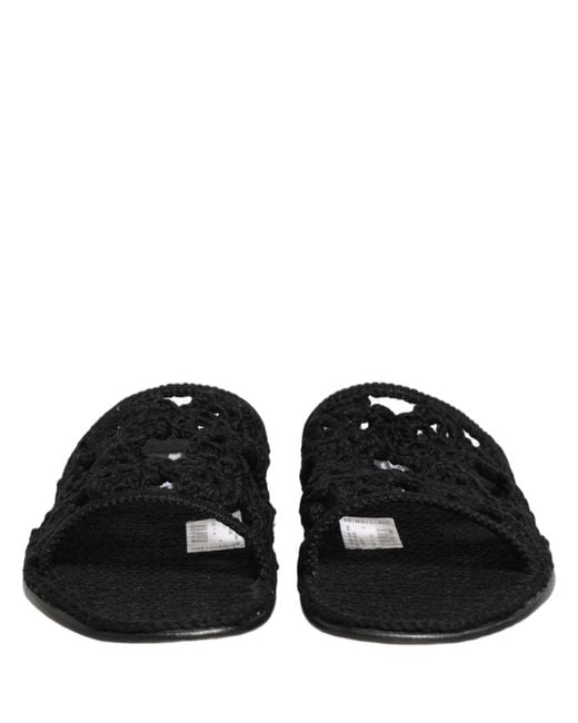 Dolce & Gabbana Black Fabric Woven Slides Sandals Flats Shoes for men