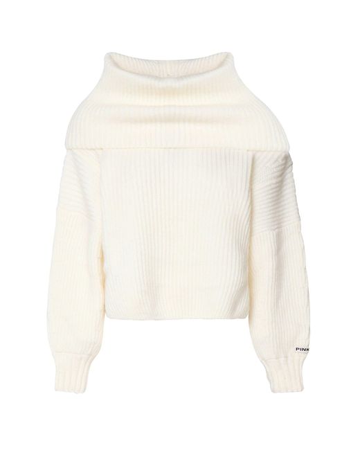 Pinko White Oversized Ribbed Knit Sweater