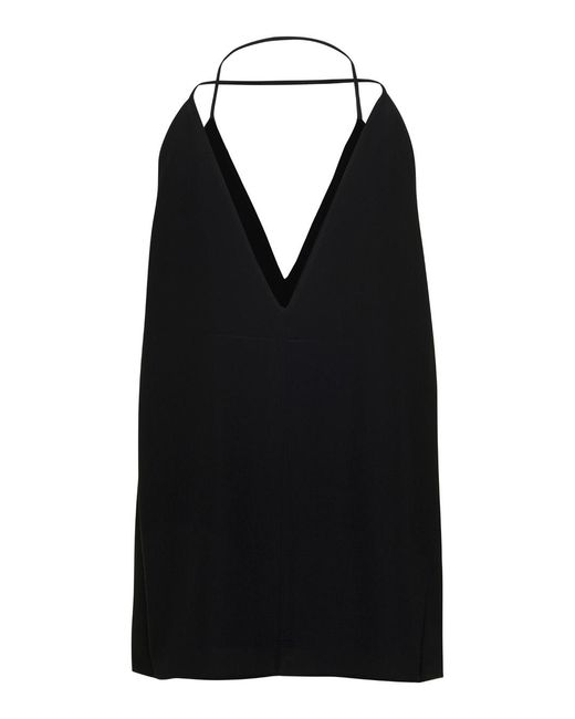 Totême Black Silk Top With Double Halter Neck Tops