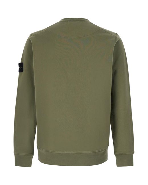 Stone Island Green Crewneck Sweatshirt Cotton Sweatshirts for men