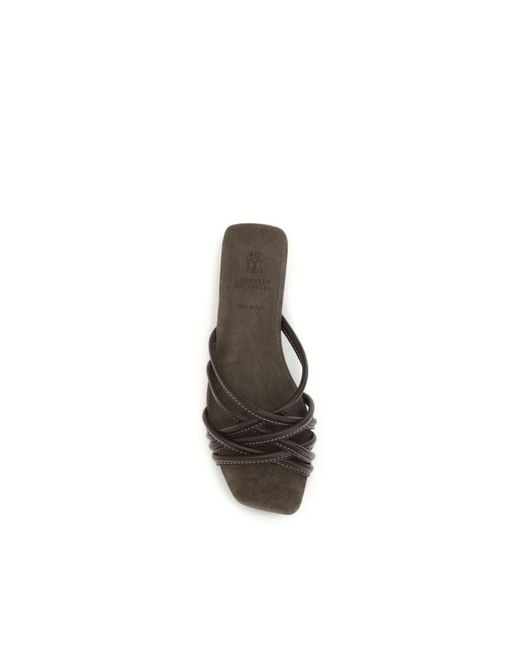 Brunello Cucinelli Black Calf Leather Bos Taurus Flat Sandals