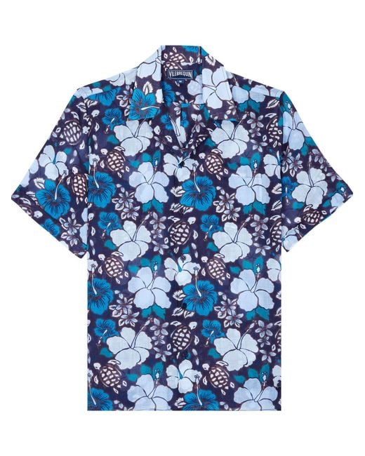 Vilebrequin Tropical Turtles Bowling Shirt Midnight Blue for men