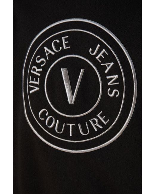 Versace Jeans Black Cotton Logo Details Hooded Sweatshirt for men