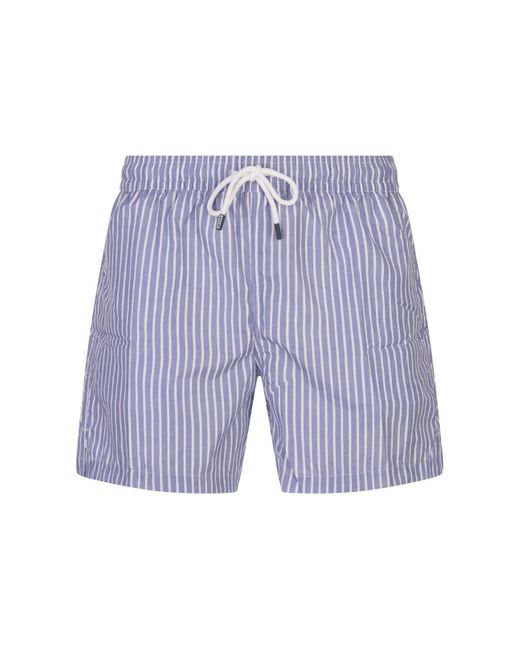 Fedeli Blue Cornflower And Striped Swim Shorts for men