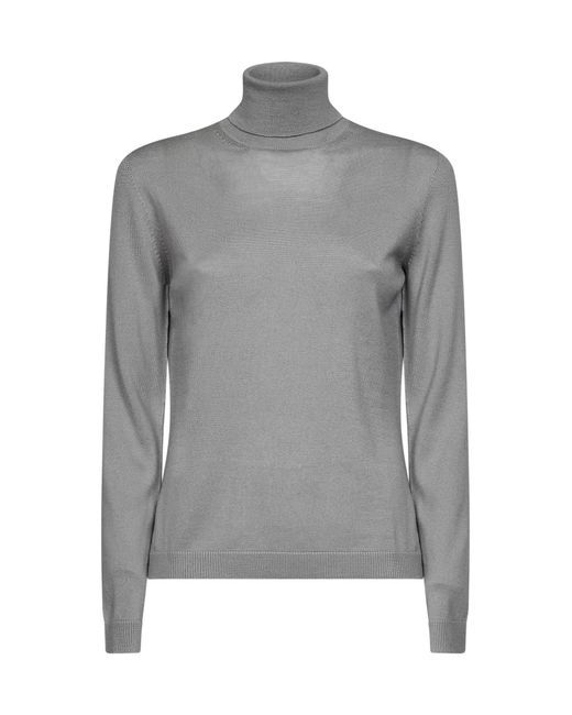 Blanca Vita Gray Sage Lightweight Virgin Wool Knit Turtleneck Sweater
