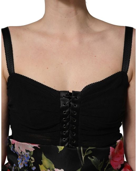 Dolce & Gabbana Sleeveless Bustier Floral Print Tiered Dress Cotton Elastane Nylon Silk