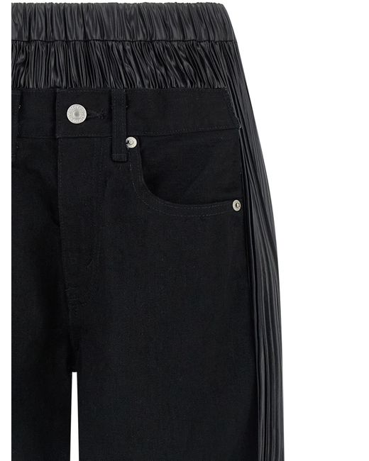 Junya Watanabe Black Wide-Leg Denim Jeans With Pleated Inserts And Trompe L'Oeil Button
