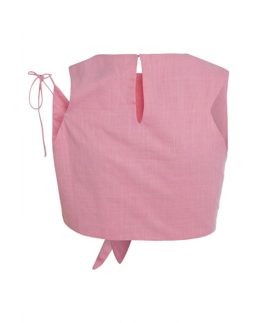 MOTHER OF ALL Pink Cotton Crop Top With Decorative Bow