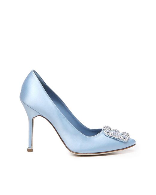 Manolo Blahnik Hangisi D collet With Satin Jewel Buckle in Blue