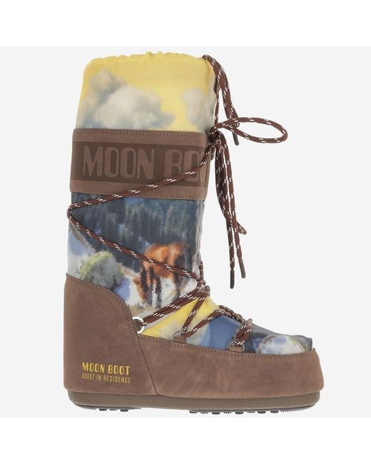 Moon Boot Blue Icon Boots With Landscape Print Leather
