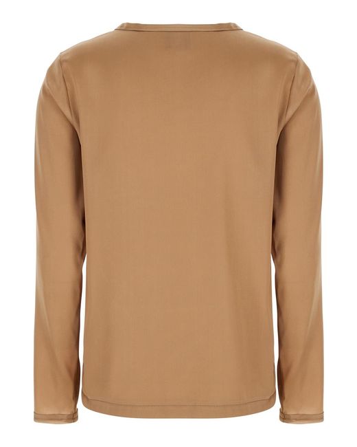 Le Plain Brown Silk Long Sleeve Blouse For Elastane Shirts And Blouses