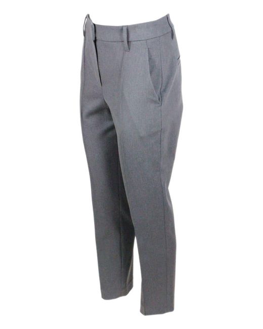 Brunello Cucinelli Blue Stretch Cotton Drill Trousers With Monili On The Back Loop