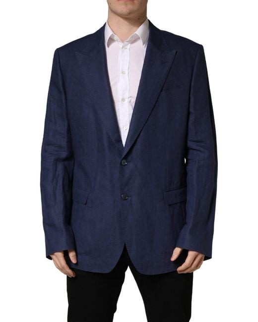Dolce & Gabbana Blue Single Breasted 2 Button Suit Jacket Linen for men