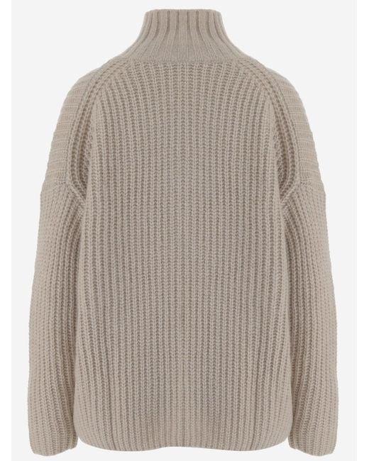 Allude Gray V-Neck Sweater Cashmere And Silk