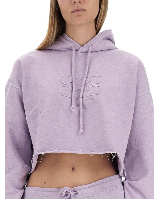 Ganni Purple Cropped Sweatshirt
