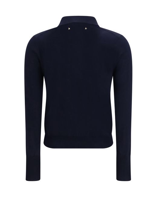 Golden Goose Deluxe Brand Blue Long Sleeve Merino Wool Polo Ovis Aries Knitwear